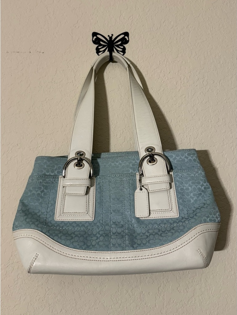 Coach Y2K Light Blue & White Mini Tote